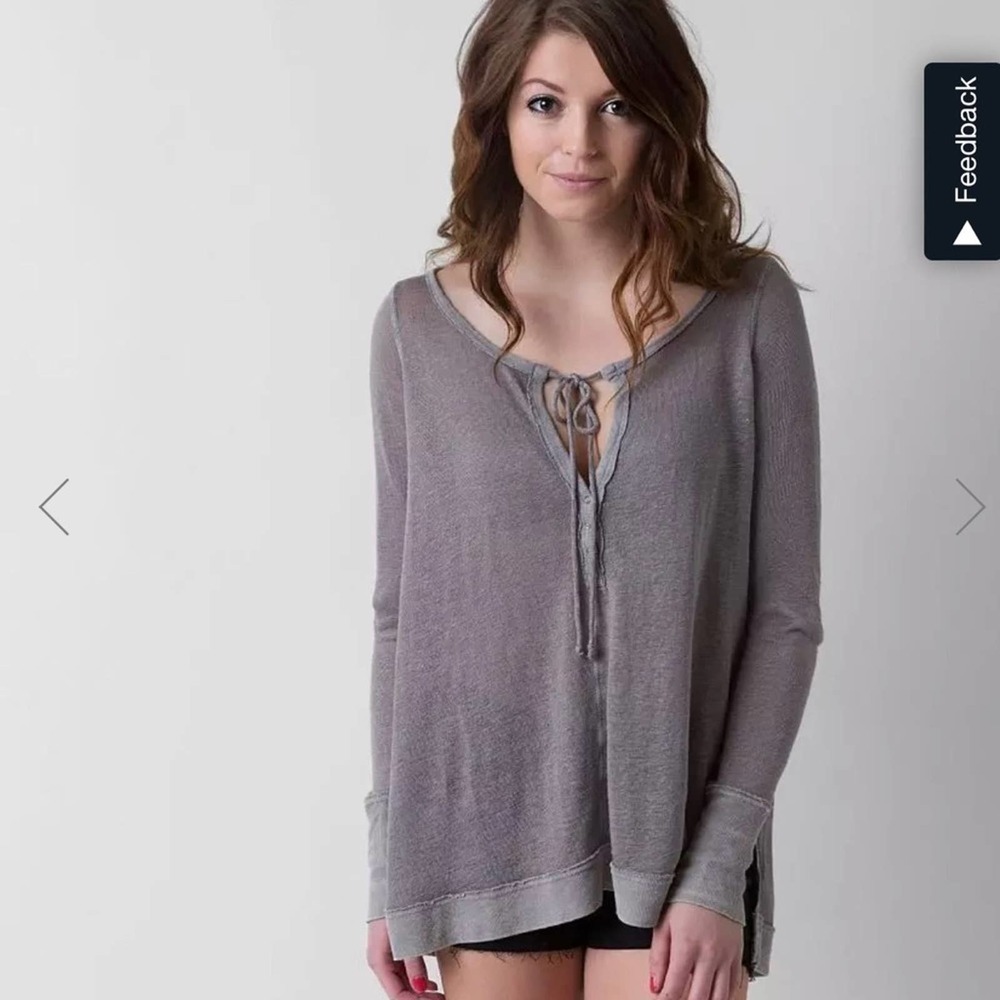 FREE People Open Weave Linen Blend Henley Tunic Top Oversized SZ XS NAVY - Picture 5 of 9